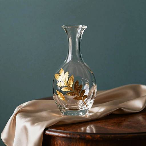 Gold-Leaf Crystal Decanter on Silk Draped Mahogany