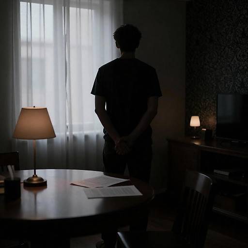 Mysterious Silhouette in Dimly Lit Room