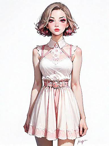 Woman in Beige and Pink Lace Dress