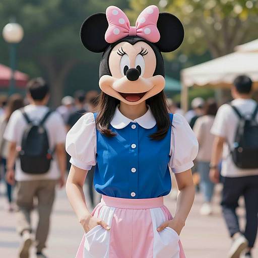 Woman in Minnie Mouse Costume Outdoors