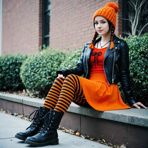 Young woman in vibrant cosplay outfit outdoors