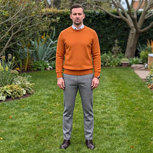 Stylish Man in Autumn Garden
