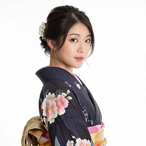 Elegant Kimono Woman on White