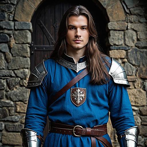 Medieval Knight in Blue Tunic with Armor