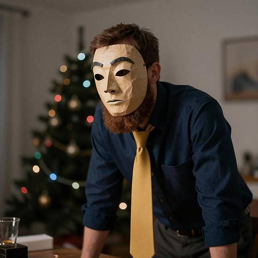 Bearded Man with Paper Mache Mask