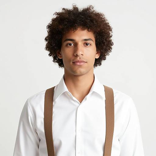 Man with Curly Hair and Suspenders