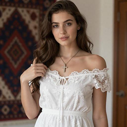 Elegant Young Woman in Lace Dress