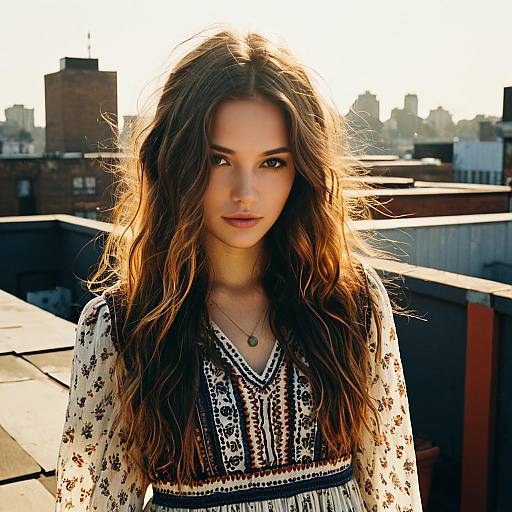 Teenage Girl with Shadow Root Hairstyle on Rooftop