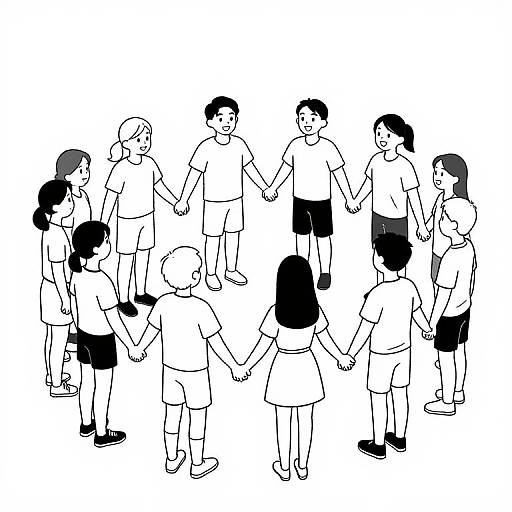 Smiling People Holding Hands Circle