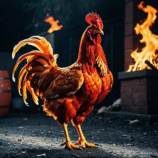 Fiery Red Rooster with Elegant Posture