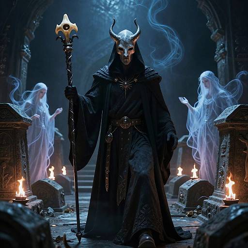 Epic Fantasy Necromancer in Crypt