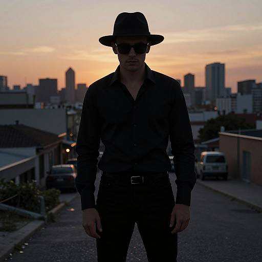 Mysterious Man in Urban Sunset