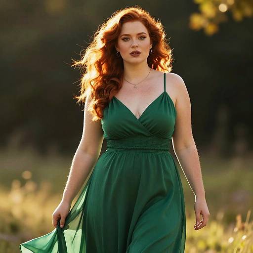Confident Redhead in Emerald Dress