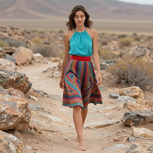 Woman Walking Barefoot on Rocky Desert Path