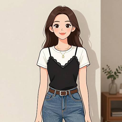 Smiling Woman in Casual Chic Outfit