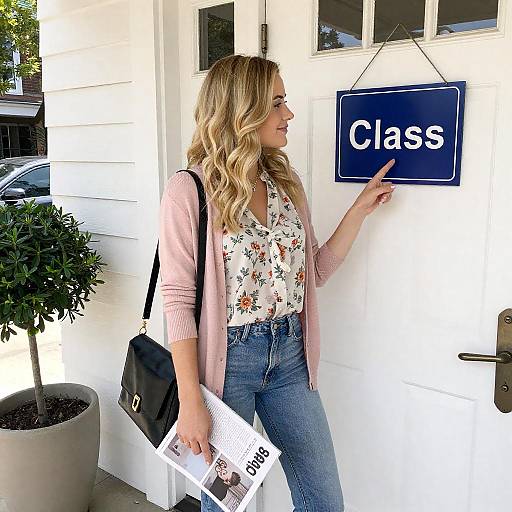 Blonde Woman in Casual Sunlit Entryway