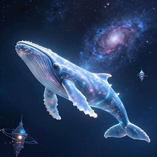 Ethereal Cosmic Whale with Galaxies