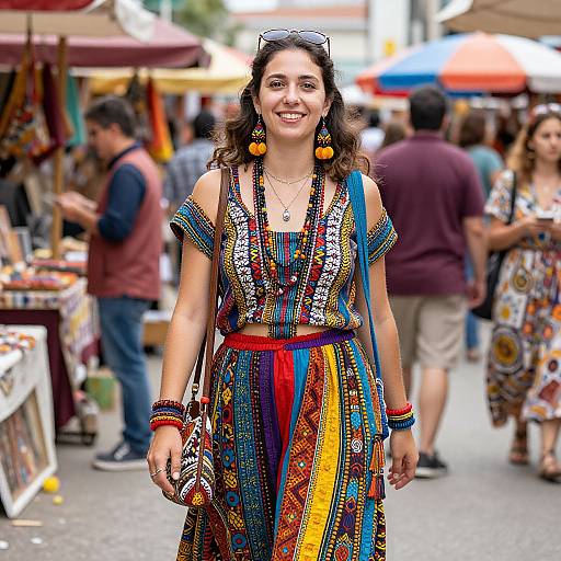 Radiant Woman in Colorful Festival Attire