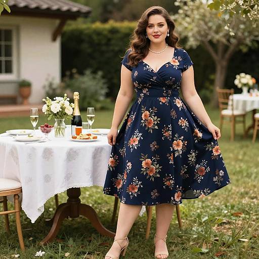 Curvy Woman in Vintage Floral Dress