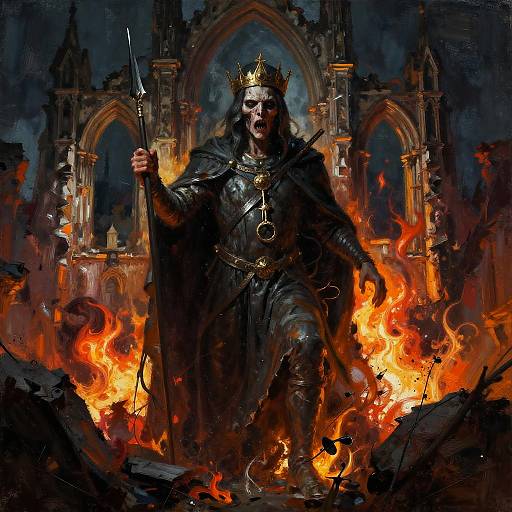 Medieval Demon Painting with Ruins