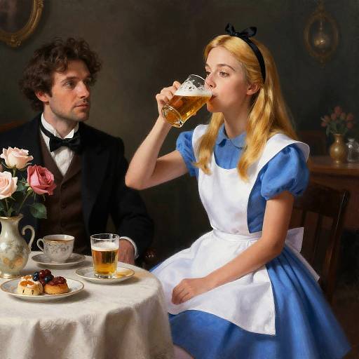 Alice at Tea Party in Rembrandt Style