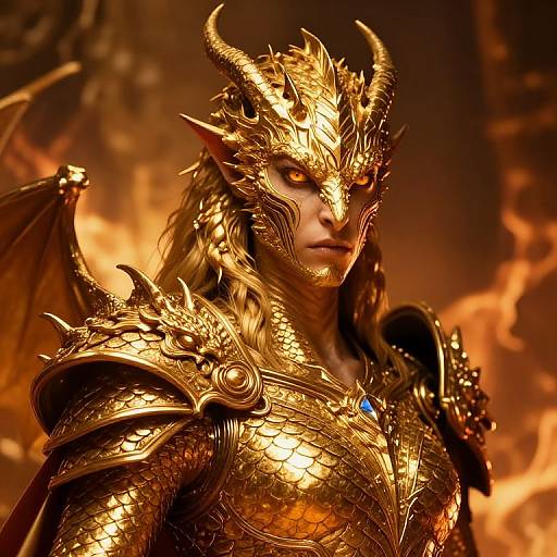 Regal Gold Dragonborn Warrior Portrait
