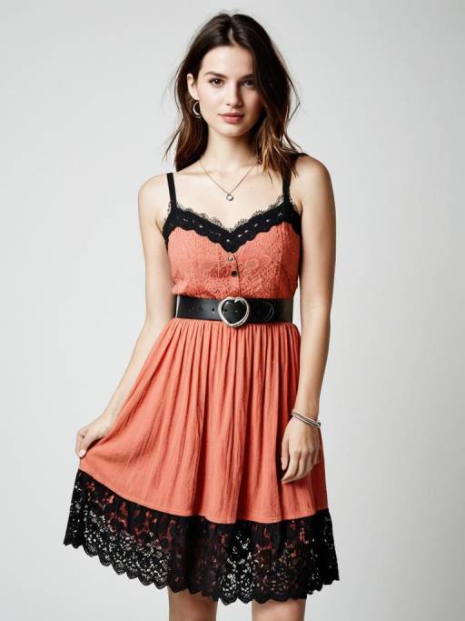 Bohemian Woman in Coral Lace Sundress