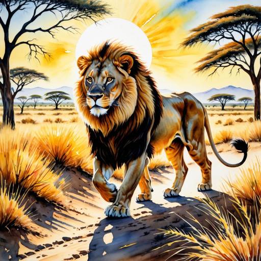 Fierce Golden Lion in Sunlit Savanna