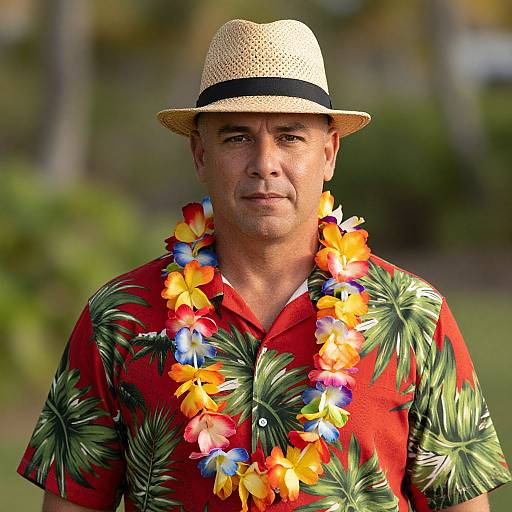Man in Hawaiian Shirt with Garland