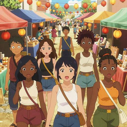 Vibrant Dark Skin Anime Market Scene