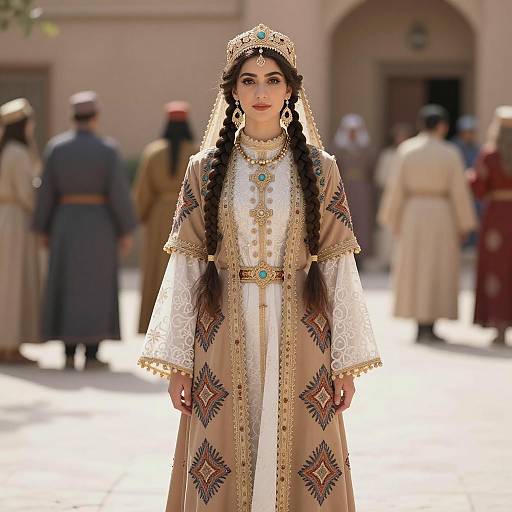 Elegant Middle Eastern Gown in Courtyard