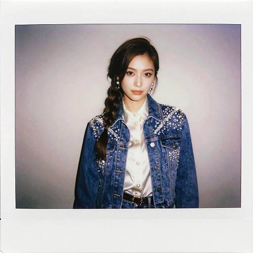 Woman in Denim Jacket with Rhinestones