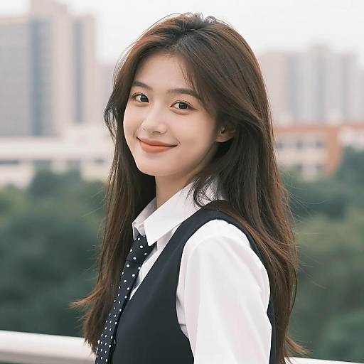 Smiling Young Woman in Polka-Dot Tie