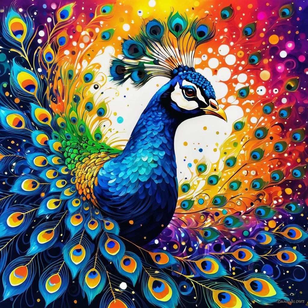 Vibrant Peacock Art with Klimt Influence