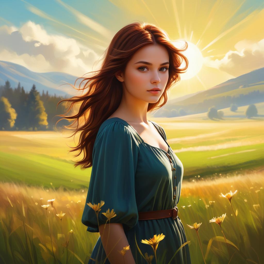 Stunning Girl in Mystical Meadow Artwork