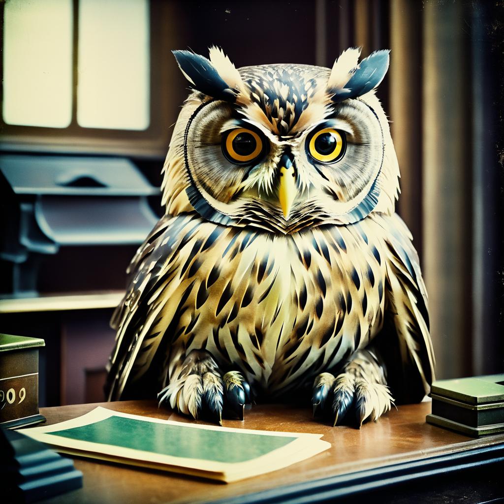 Vintage Wise Owl at Desk