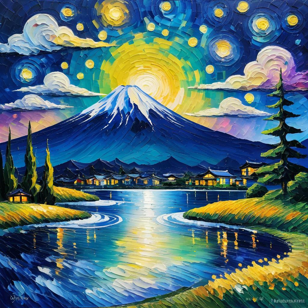 Dreamy Van Gogh-Inspired Mount Fuji