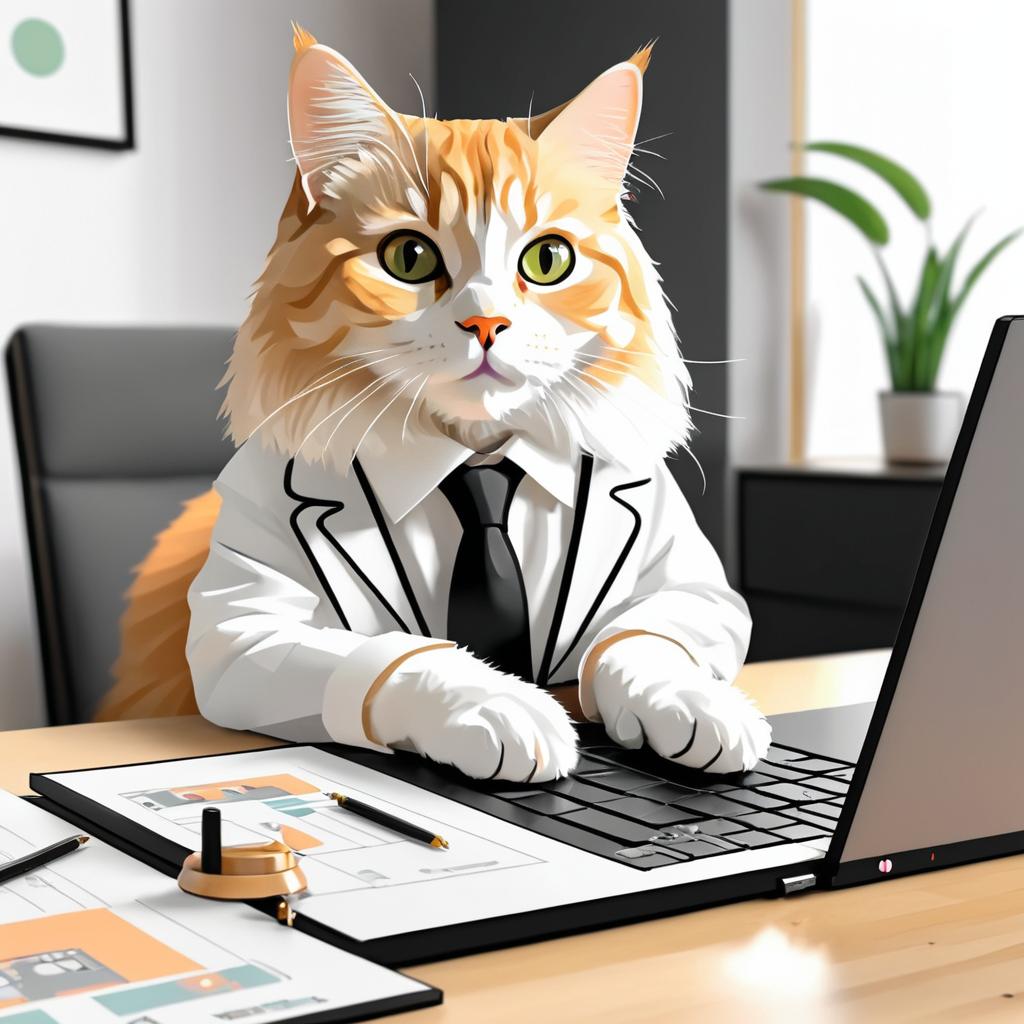 Confident Cat Working at a Desk