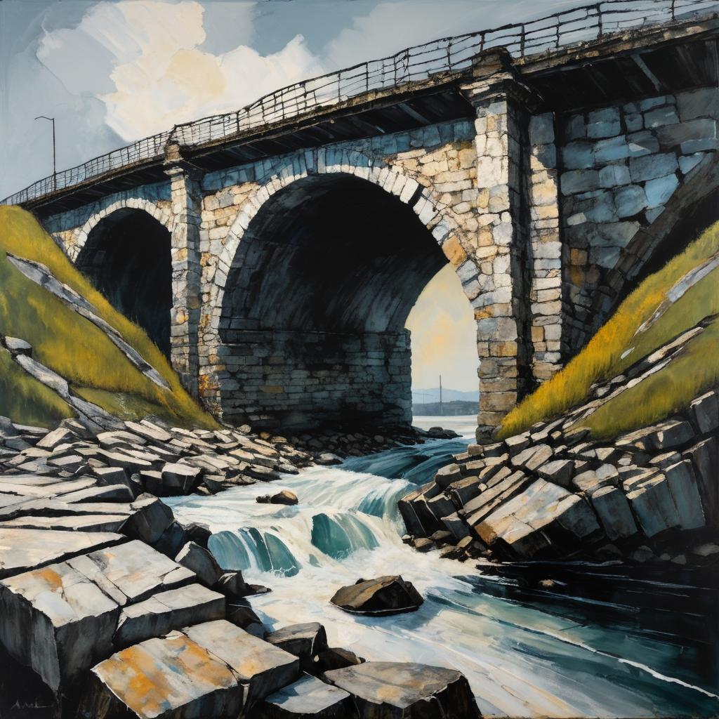 Dramatic Expressionism: Crumbling Bridge Artwork