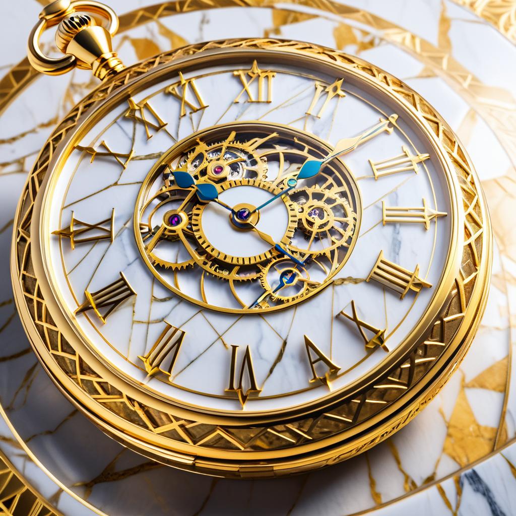 Intricate Golden Pocket Watch on Marble