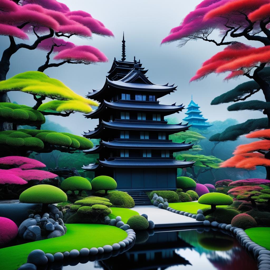 Dreamlike Japanese Garden with Fairy Castle