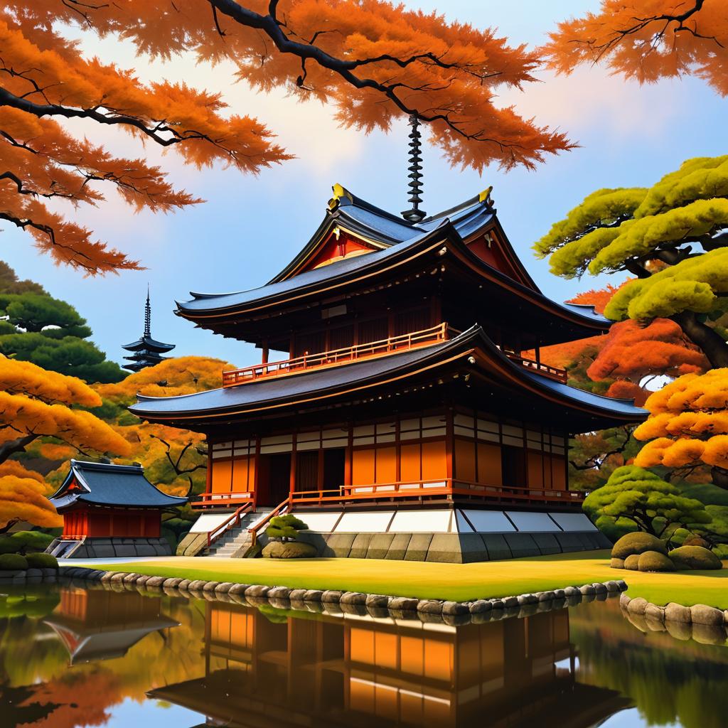 Serene Autumn Landscape with Japanese Temple