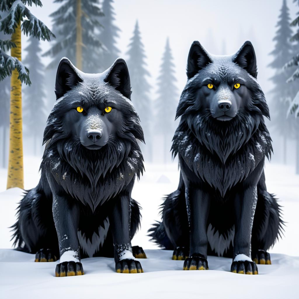 3D Animated Wolves in Snowstorm Scene