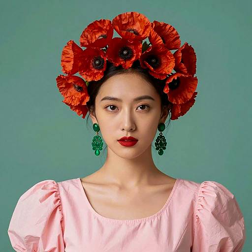 Elegant Portrait of a Woman with Poppies
