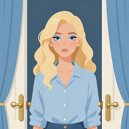 Blonde Woman with Blue Eyeshadow by Doorway