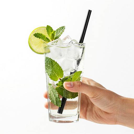 Hand Holding Mint Lime Drink