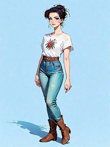 Casual Retro Woman in Graphic Tee and Jeans