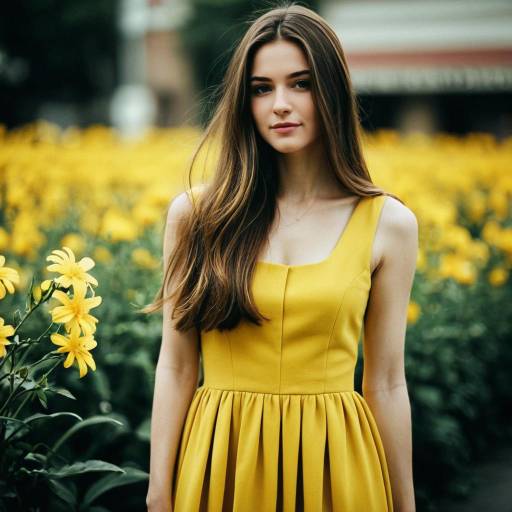 Young Woman in Yellow Dress Among Yellow Flowers