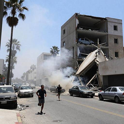 Dramatic City Scene with Crumbling Building