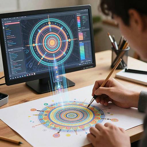 Futuristic AI Art Creation Scene